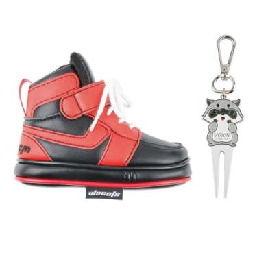 Imagem de Dynwave Ferramenta divot de golfe capa de clube de golfe engraçado capa de cabeça de clube de golfe forro interno de pelúcia guarda proteção couro do plutônio, preto vermelho