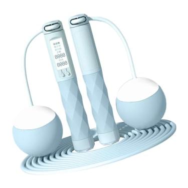 Imagem de Fancyes Corda de pular ponderada com contador, corda de pular sem fio, corda de pular digital para exercícios, homens, mulheres, iniciantes, adultos e, Azul