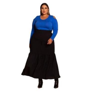 Imagem de Saia Longa Preta Linho Forrada Catarina Plus Size Domenica-Feminino