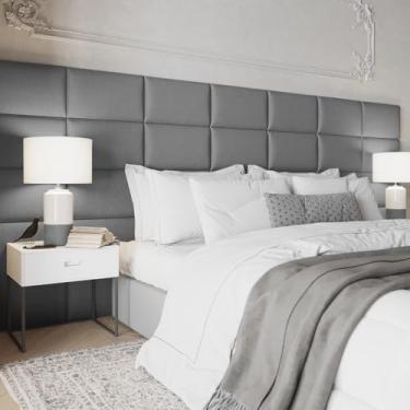 Imagem de Kit Cabeceiras Estofada Modular Para Cama Solteiro Casal King ou Super King Painel Módulos Adesivos (Cinza, King (210X40cm))