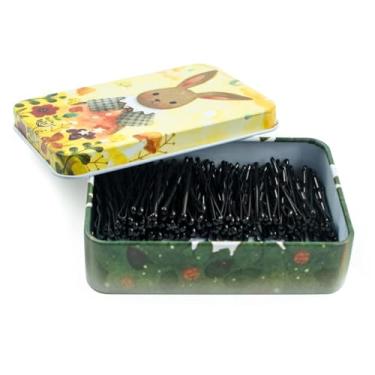 Imagem de Pequenos grampos pretos com estojo fofo, 200 quilates de 3,5 cm para coques, grampos de cabelo premium para crianças, meninas e mulheres, ótimo para todos os tipos de cabelo