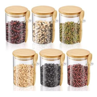 Imagem de Kit 10 Potes de Vidro 250ml Redondo com Tampa Hermética e Colher de Bambu