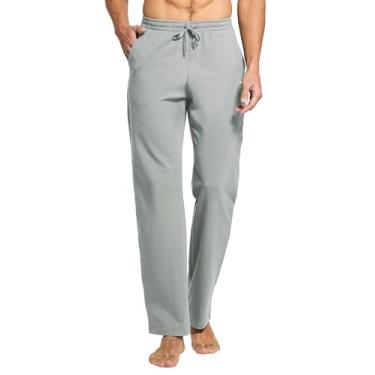 Imagem de Calça de moletom masculina Willit de algodão para ioga, calça de moletom com abertura na parte inferior e perna reta para corrida casual com bolsos cinza pedra G