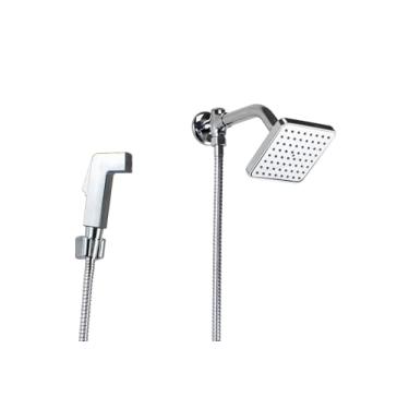 Imagem de Ducha Chuveiro Flatt Quadrado ABS 10x10 cm c/Chuveirinho de Mão