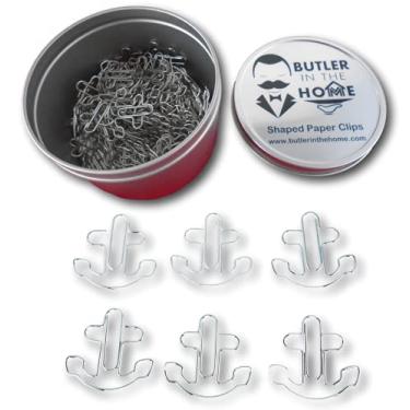 Imagem de Butler in the Home 100 Count Boat Anchor Shaped Paper Clips Great for Paper Clip Collectors or Office Gift - Comes in Round Tin with Lid and Gift Box - Silver Metal