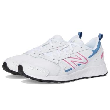 Imagem de New Balance Tênis de corrida infantil Fresh Foam 650 V1 com cadarço, Branco/rosa verdadeiro/azul garça, 6 X-Wide Big Kid