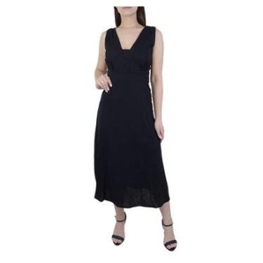 Imagem de Vestido Feminino Parado no Ar Linho Midi Preto - 720800-Feminino