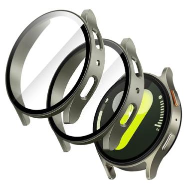 Imagem de JETech Capa com Protetor de Tela para Samsung Galaxy Watch 7 44mm, Case Capinha Protetora Geral, Película de Vidro Temperado Embutida de Alta Sensibilidade, Pacote com 2 (Verde)
