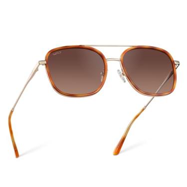Imagem de WearMe Pro Óculos de sol quadrados polarizados femininos: aviador quadrado moderno com ponte dupla estética vintage, Armação de tartaruga do pôr do sol/lente marrom gradiente, One Size