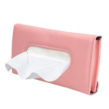 Imagem de Suporte de tecido para viseira de carro, suporte de guardanapo para viseira de sol, caixa de lenços de carro premium para carro, veículo (rosa)
