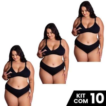 Imagem de Kit 10 Conjuntos Sutiã e Calcinha Cotton Amamentação Plus Size Tamanho