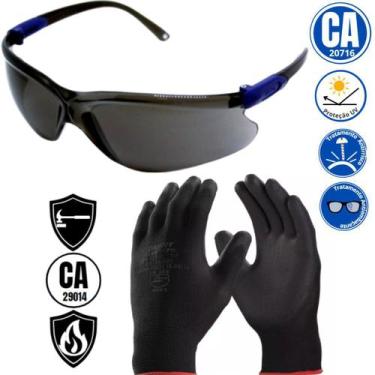 Imagem de Kit Luva Multitato Pu Seguranca Trabalho Servico Oculos Epi Uv Ca Anti