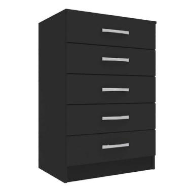Imagem de Cômoda Maxi com 5 Gavetas Evidência Móveis Cor Preto - Estrela Móveis