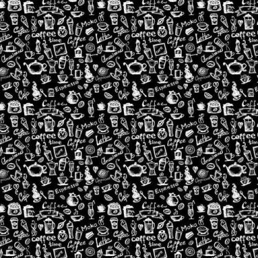 Imagem de Papel De Parede Preto Com Desenhos Branco Café Espresso Chá - LRP