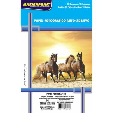 Imagem de Glossy Paper Adesivo A4 130g Masterprint Kit Com 20, Branco