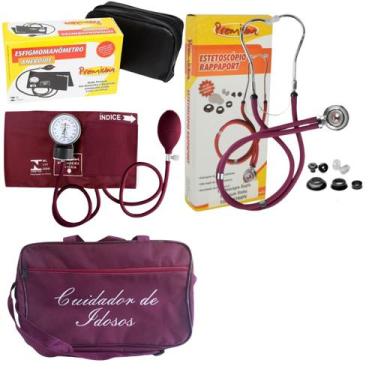 Imagem de Kit Cuidador de Idosos com esteto esfigmo e bolsa Vinho - Premium