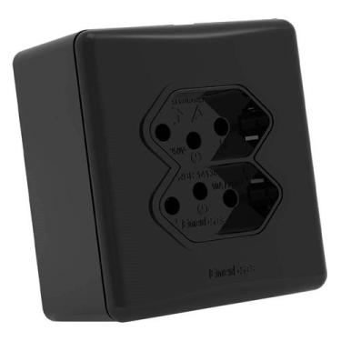 Imagem de Tomada Sistema X 10a Dupla Preto Enerbras, Preto