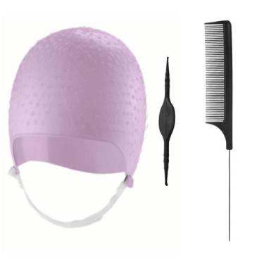 Imagem de Kit Tintura Coloração Touca e Pente Separador de Mechas Luzes Silicone
