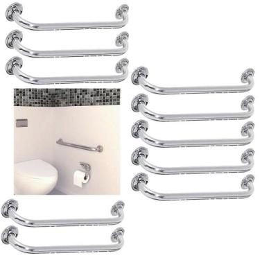 Imagem de Alça Apoio 60cm Barra Kit 10 Uni Suporte Banheiro Idoso Gestante Crian