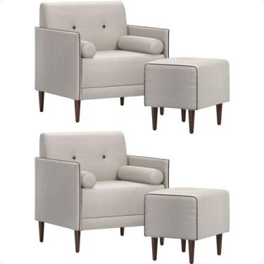 Imagem de Kit 2 Poltrona com Puff Eloah Linho Gelo 4 Almofada Solta Pés Palito C