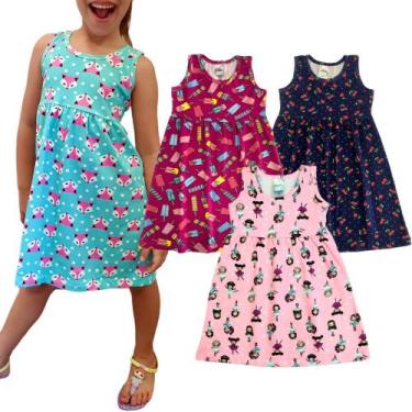 Imagem de Kit 3 Vestido Infantil Menina Roupa Infantil Verão Tamanho 1 ao 8 - Vi