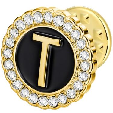 Imagem de HAWSON Alfinetes de lapela com inicial A-Z, alfinetes de gravata personalizados de ouro/prata 18K para ternos, gravatas, chapéus, homens e mulheres, Latão, Sem Pedra Preciosa
