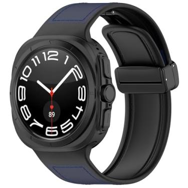 Imagem de Pulseira magnética de couro de silicone compatível com Samsung Galaxy Watch Ultra de 47 mm, pulseira de substituição esportiva de couro de silicone para Samsung Galaxy Watch de 47 mm Ultra, masculina