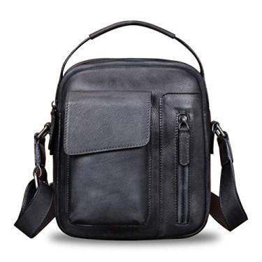 Imagem de Bolsas de couro genuíno e bolsa de ombro para homens, bolsa carteiro vintage de couro verdadeiro, bolsa transversal, alça, Preto