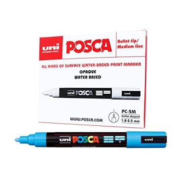 Imagem de POSCA, UNI, Caneta Marcador PC-5M, Ponta Média, traço de 2,5mm a 6,8mm, Azul Claro, Caixa com 6 Unidades