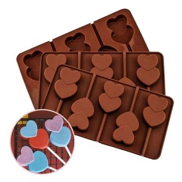 Imagem de Siticoto Moldes de pirulito de coração, molde de pirulito de silicone com 5 furos, moldes de sucção em forma de coração, para doces e chocolate, bolo, pop dia dos namorados, decorações de bolo de