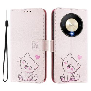 Imagem de Capa carteira para Honor Magic6 Lite, 3 compartimentos para cartão, 1 compartimento para dinheiro, capa flip de couro PU com padrão fofo, capa com fivela magnética à prova de choque, compatível com