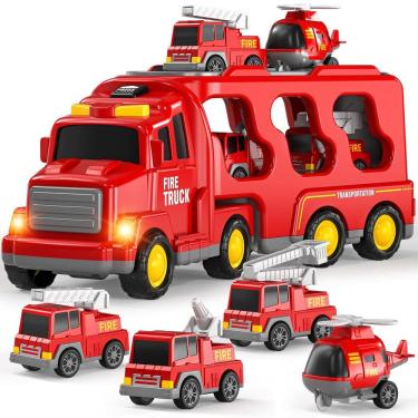 Imagem de Veículo de transporte TEMI de caminhão de bombeiros de brinquedo com 4 minicarros 3-7Y