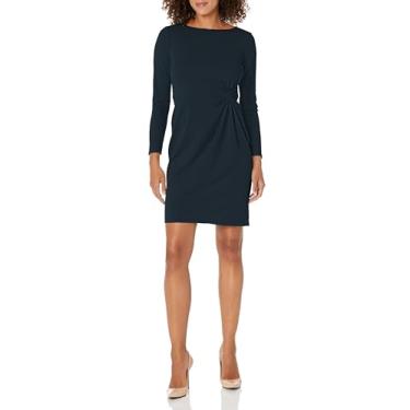 Imagem de Donna Morgan Vestido feminino com detalhe torcido na cintura lateral, trabalho, escritório, carreira, evento, festa, convidada, Azul-marinho (Twilight Navy), 44