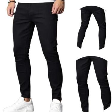 Imagem de Calça Jeans Masculina skinny barra justa Preta Azul Clara para trabalh