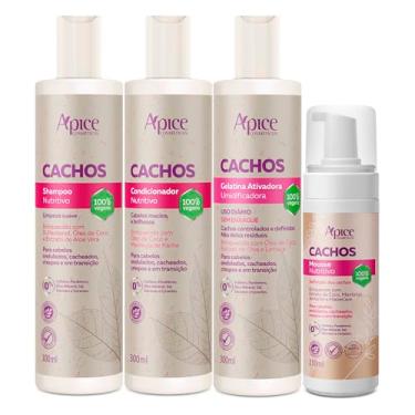 Imagem de Kit Ápice Cosméticos Cachos Shampoo, Condicionador, Gelatina e Mousse