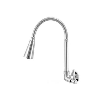 Imagem de Torneira P/Cozinha C/ Duplo Jato Gourmet Parede Cano Flexivel Inox Cor