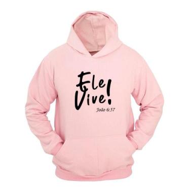 Imagem de Moletom Masculino Canguru Estampa Ele Vive com Capuz - Ragor, Rosa, G