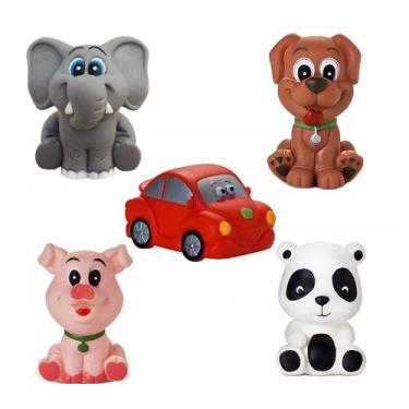 Imagem de Kit Com 5 Brinquedos De Vinil Para Bebê Maralex - Porco, Elefante, Cac