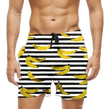 Imagem de Short Praia Shorts Banho Bermuda Verão Xadrez Bananas Cartoon Yellow 6