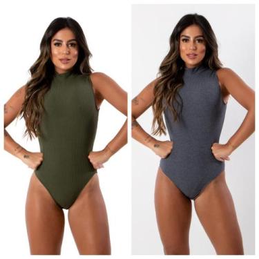 Imagem de KIT 2 Body Canelado Gola Alta Regata Inverno Verão - sem marca, Verde,