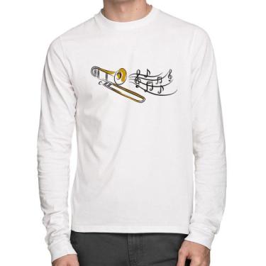 Imagem de Camiseta Algodão Trombone Notas Musicais Manga Longa - Foca na Moda, B