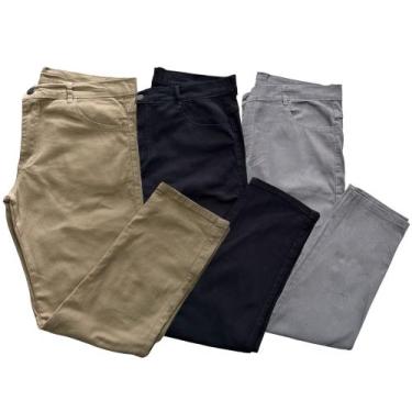 Imagem de Kit com 03 calças masculinas jeans e sarja com elastano algodão modelo