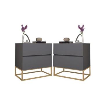 Imagem de kit 2 Mesa de Cabeceira Para Quarto Com 2 Gavetas Eros 45cm Estilo Ind