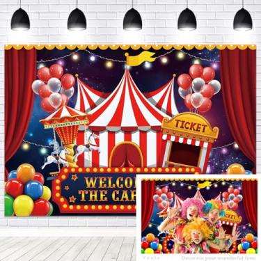 Imagem de Yeele 2,1 x 1,5 m Bem-vindo ao cenário de carnaval, faixa de carnaval, noite, vermelho, circo, tenda, carrossel, fotografia, fundo para chá de bebê, festa de aniversário, decoração de potrait