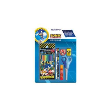 Imagem de Kit Escolar Sonic - Lápis Com 12 Cores + 5 Itens  -  Leo&Leo