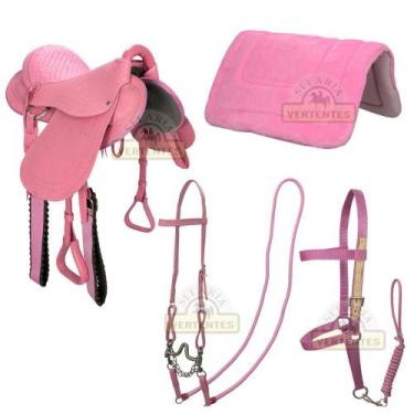 Imagem de Kit Sela Australiana em Couro Rosa SV1050 - Selaria Vertentes