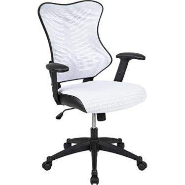 Imagem de Flash Furniture Cadeira de escritório ergonômica giratória executiva de malha branca com braços ajustáveis