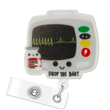 Imagem de Carretel de crachá ER retrátil - Carretel de crachá de adenosina Drop The Beat - Suporte de crachá engraçado para monitor de eletrocardiograma cardíaco ICU para enfermagem cardíaca CCU ER Tech EMT EMS
