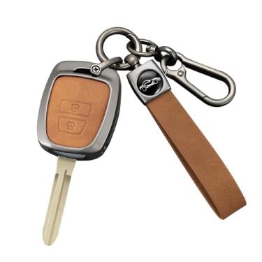 Imagem de HIBEYO Capa de chaveiro de 2 botões compatível com Toyota RAV4 2018 Cambridge 2016 Tacoma BIOS Primera Hilary Avatar acessórios couro e liga de zinco capa chave com chaveiros-2 botões marrom