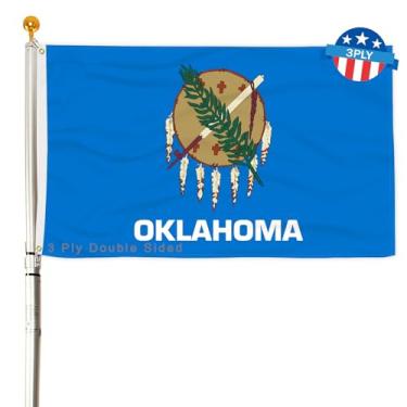 Imagem de Bandeira do estado de Oklahoma com 3 camadas 6,5 x 9,5 m 150D poliéster dupla face resistente ao ar livre cores vivas com cabeçalho de lona durável e 2 ilhós de latão